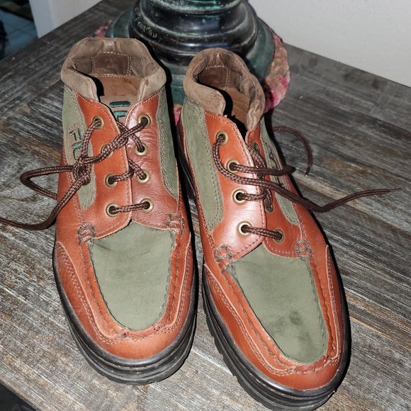 FILA Brazil Boot Sz 9 Low Top Lace-up Leather  2 Tone  Brown/Green - Picture 1 of 6